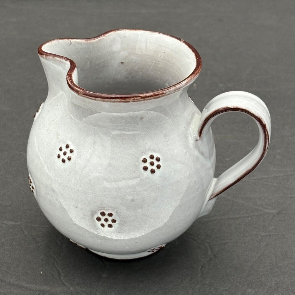 Vintage Y2K Handcrafted Studio Pottery Creamer Jug White Brown Farmhouse Rustic